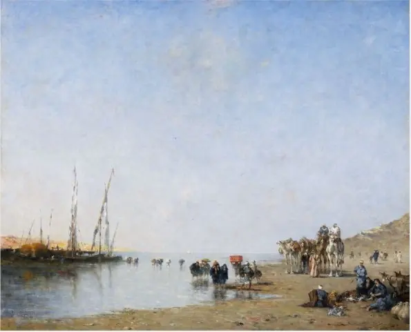 An Arab Caravan Resting near the Shore, by Narcisse Berchère