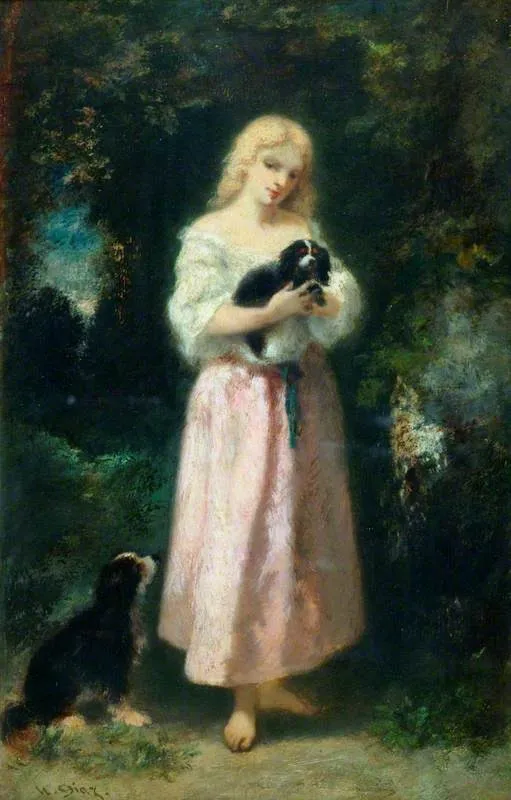 Girl with dogs, by Narcisse Virgilio Díaz, oil, 1847