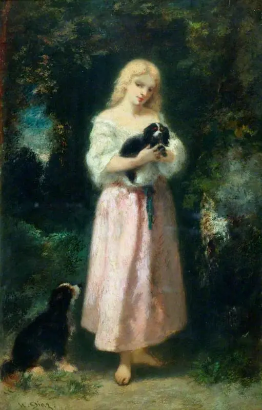 Girl with dogs, by Narcisse Virgilio Díaz