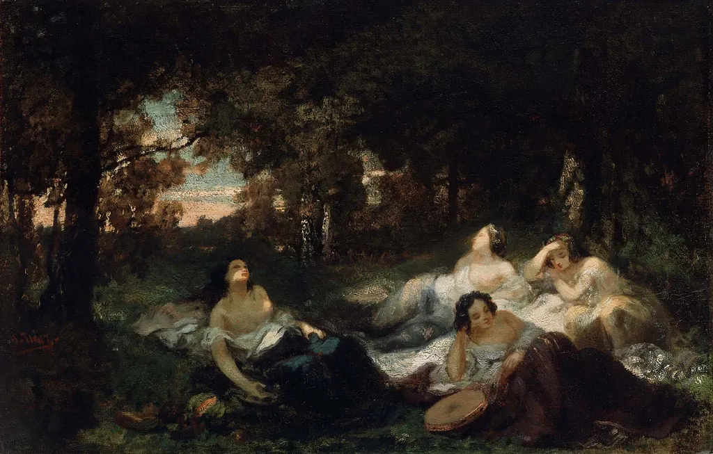 Young Women Resting in a Forest Clearing, by Narcisse Virgilio Díaz, unspecified, 1841