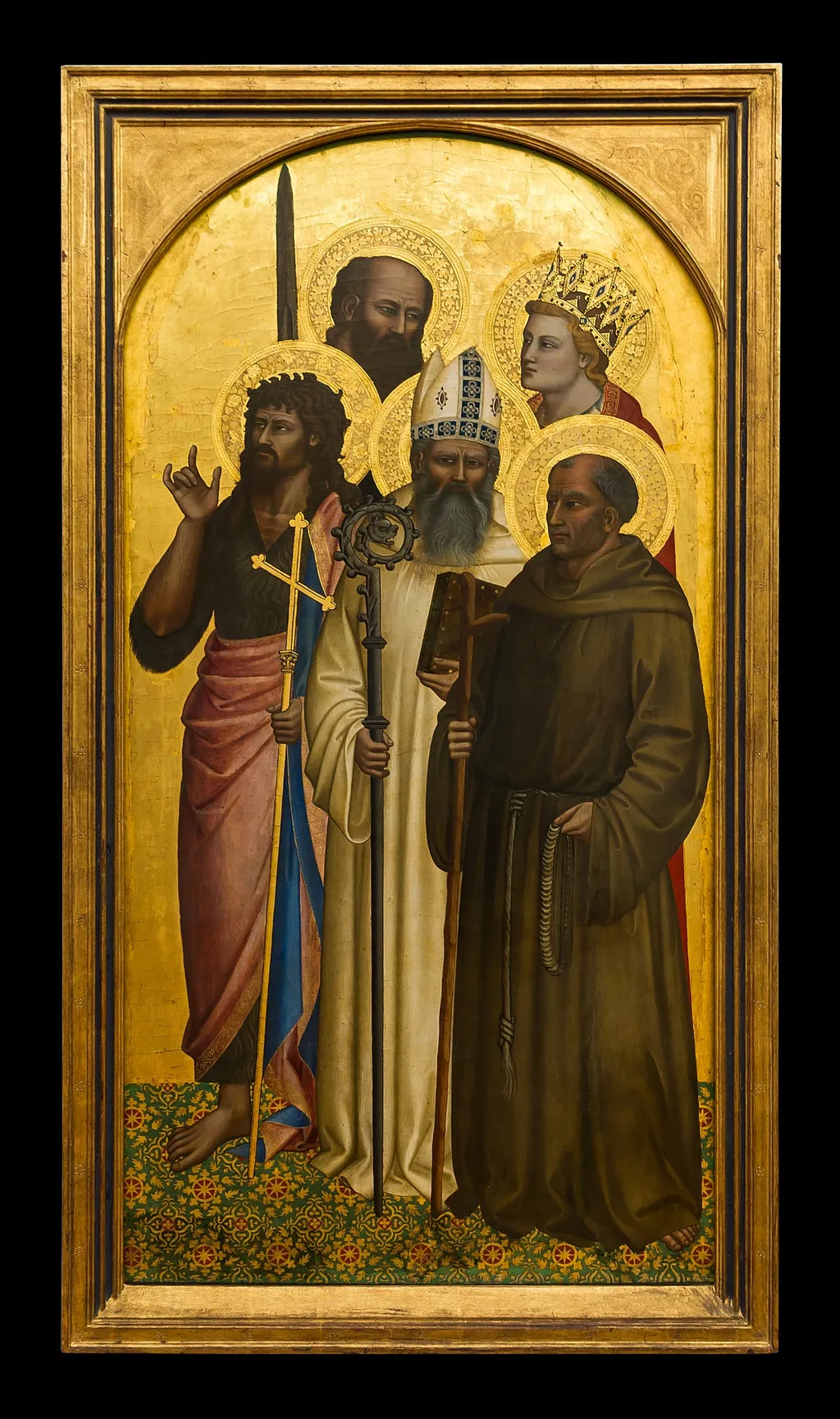the Saints John the Baptist, Egidius, Gerard of Villamagna, Paul and Catherine (or Miniato), by Nardo di Cione, oil, 1350