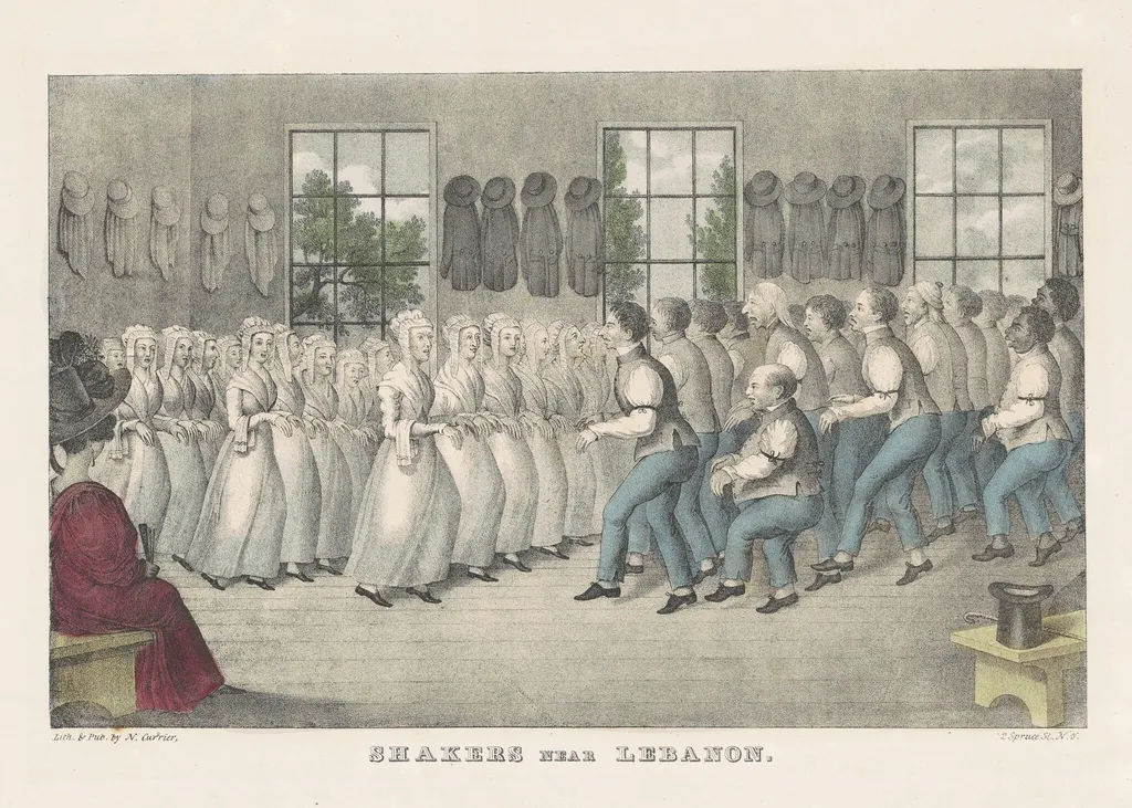 Shakers Near Lebanon, by Nathaniel Currier, ink, 1848