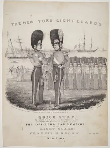 The New York Light Guard's Quick Step: As Performed by Dodworth's Brass Band. Composed and Respectfully Dedicated to the Officers and Members of the Light Guard; by Francis H. Brown, by Nathaniel Currier