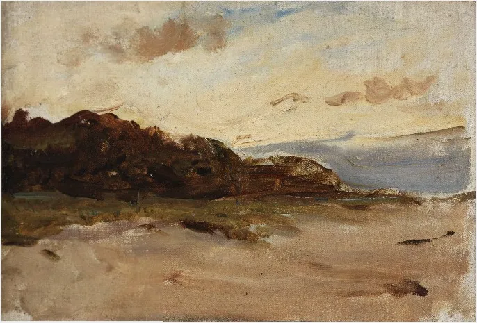 A Sandy Shore with Trees, by Nathaniel Hone the Younger, oil, 1881