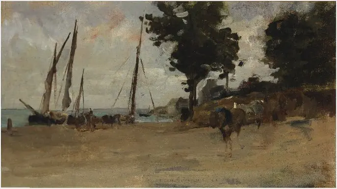 A Shore Scene, Furled Sails, by Nathaniel Hone the Younger