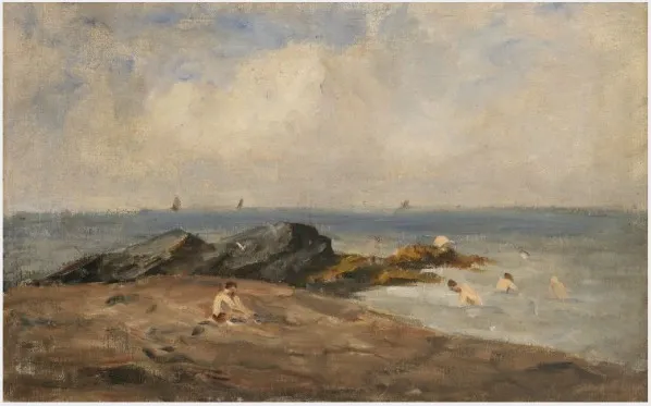 Bathers near Rocks, by Nathaniel Hone the Younger, oil, 1881