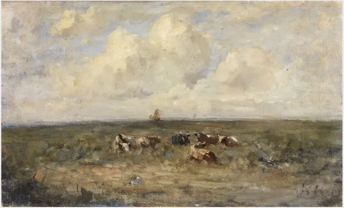 Cattle at Rest in a Field near the Sea, by Nathaniel Hone the Younger