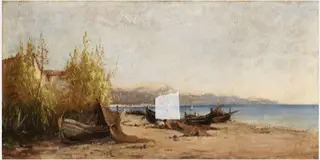 Mediterranean Coast, Mending Nets, by Nathaniel Hone the Younger, 1881