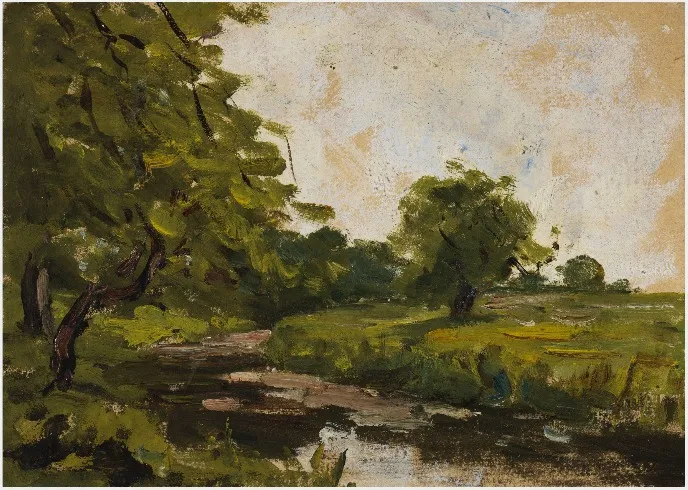 River under Trees, by Nathaniel Hone the Younger, oil, 1881