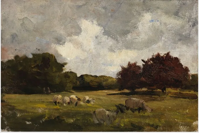 Sheep at Pasture, by Nathaniel Hone the Younger, oil, 1881