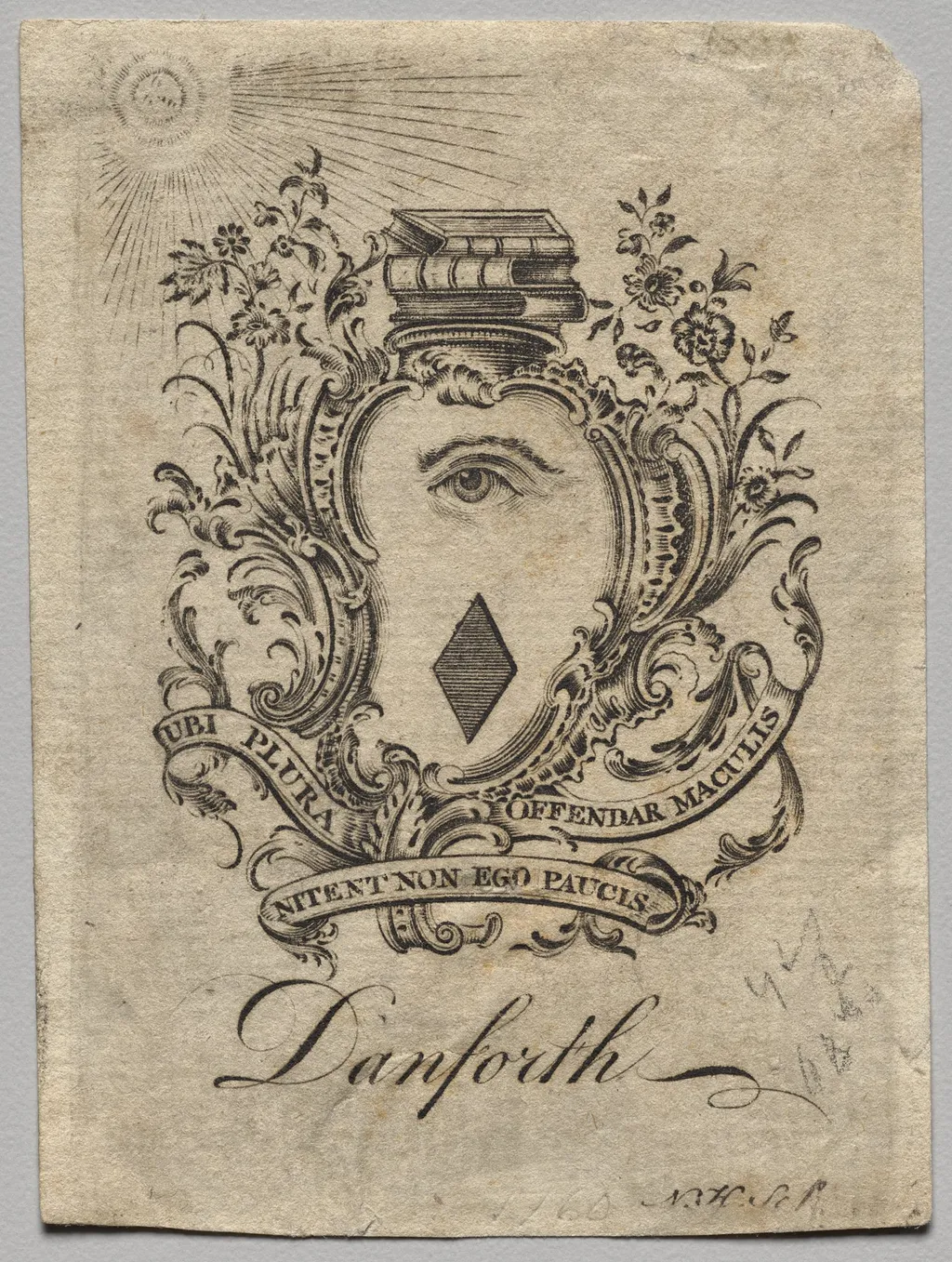 Bookplate: Coat of Arms with Danforth inscribed, by Nathaniel Hurd, 1764