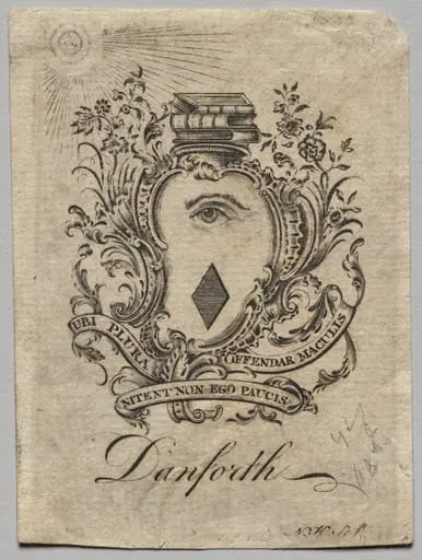 Bookplate: Coat of Arms with Danforth inscribed, by Nathaniel Hurd