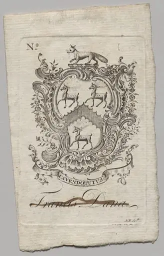 Bookplate:  Coat of Arms with Francis Dana inscribed, by Nathaniel Hurd