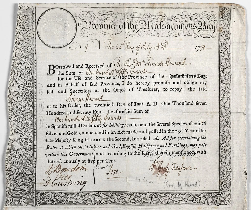 Loan Certificate, by Nathaniel Hurd, 1764