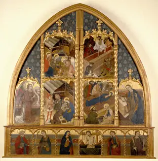 Nativity, Annunciatory Angel, Adoration of the Magi, Resurrection, Death of the Virgin, The Annunciate, Saints Peter and Lucy, Virgin Mary, Resurrected Christ, Saints John and Barbara