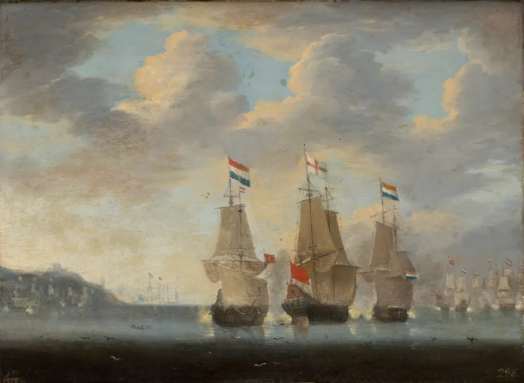Naval Battle, oil, 1660