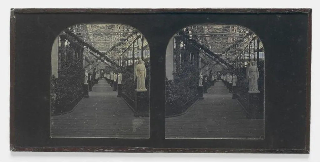 View of Hallway lined with Sculpture at Crystal Palace, by Negretti and Zambra, photographic, 1855