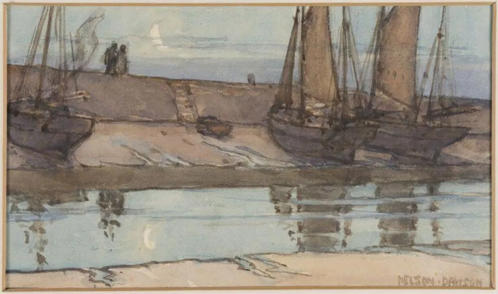 A Northern French Fishing Port, by Nelson Ethelred Dawson, watercolor