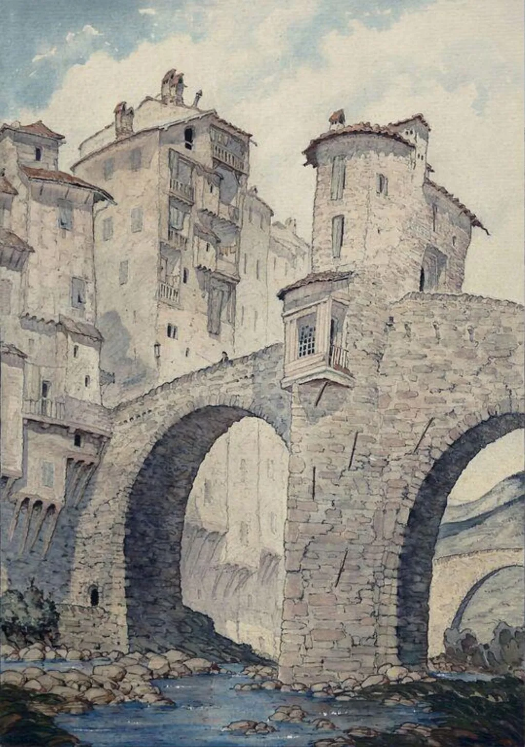 Bridge at Sospel, by Nelson McCleary, watercolor, 1920
