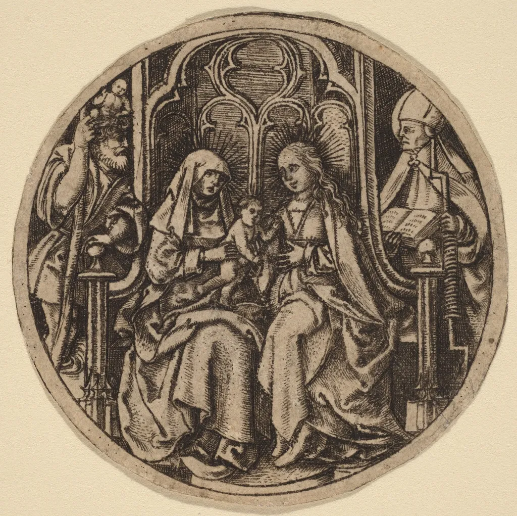 Madonna and Child with Saints Christopher and Erasmus, by Netherlandish 15th Century, ink, 1480