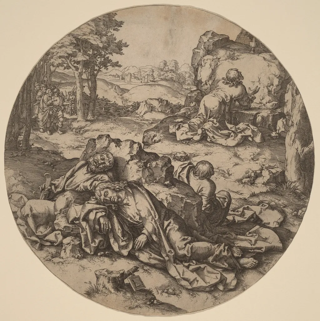 Christ at the Mount of Olives, by Netherlandish 16th Century, ink, 1509