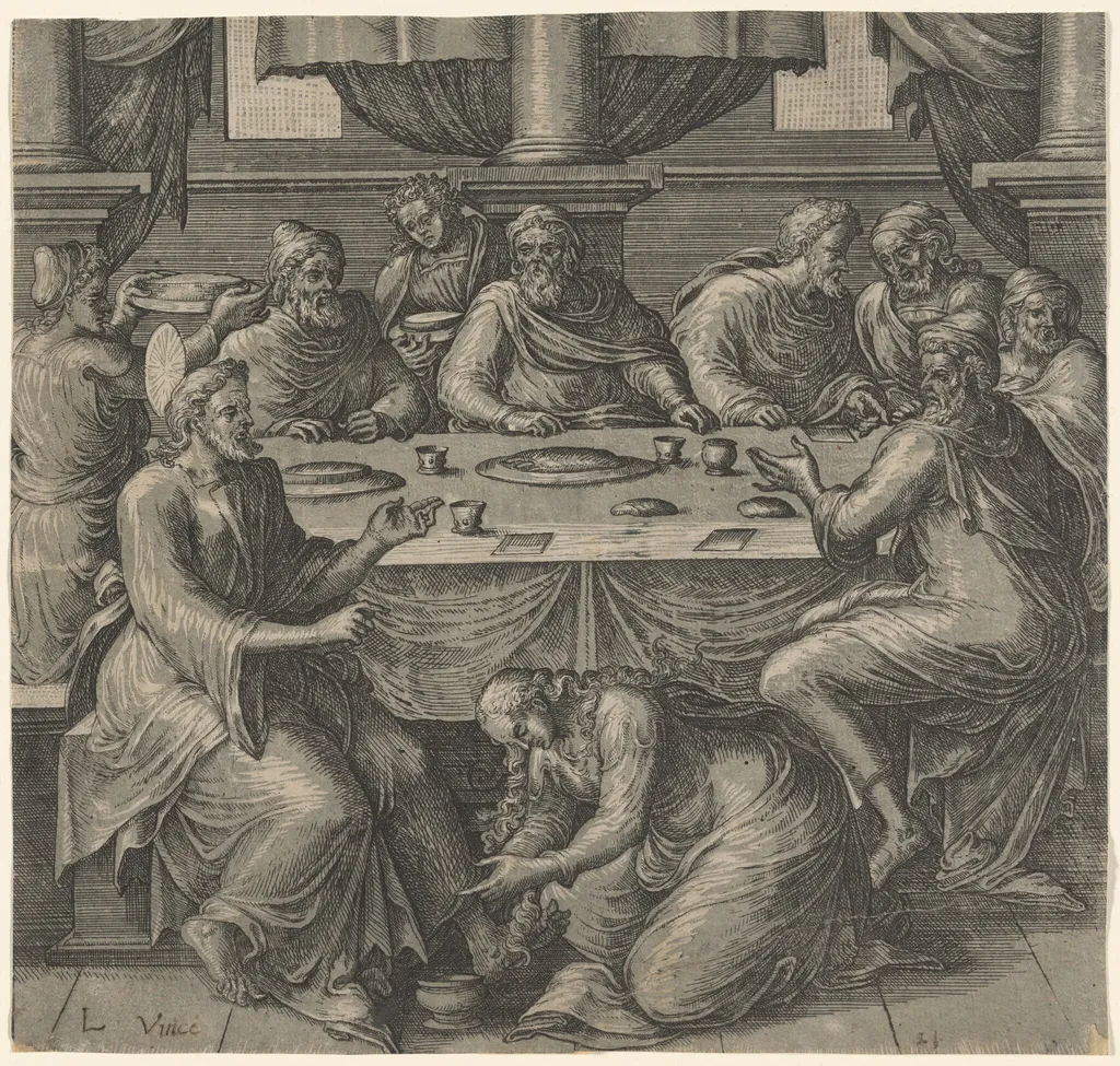 Christ at the Table of Simon the Pharisee, by Netherlandish 16th Century, ink, 1570
