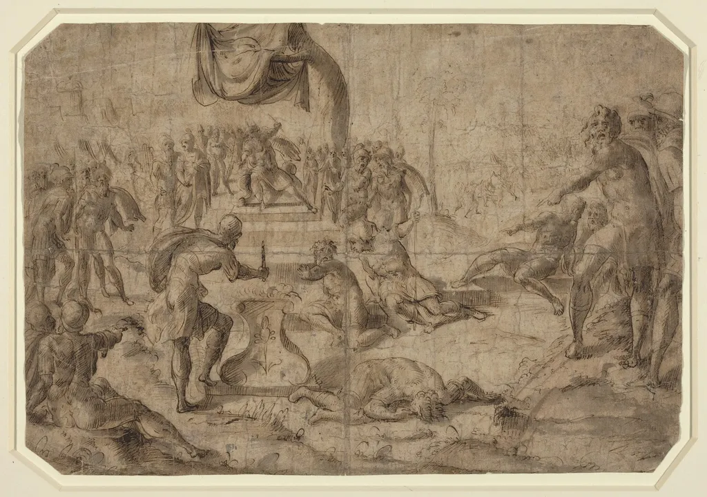 Sacrifice Scene (Gaius Mucius Scaevola?), by Netherlandish 16th Century, ink, 1501