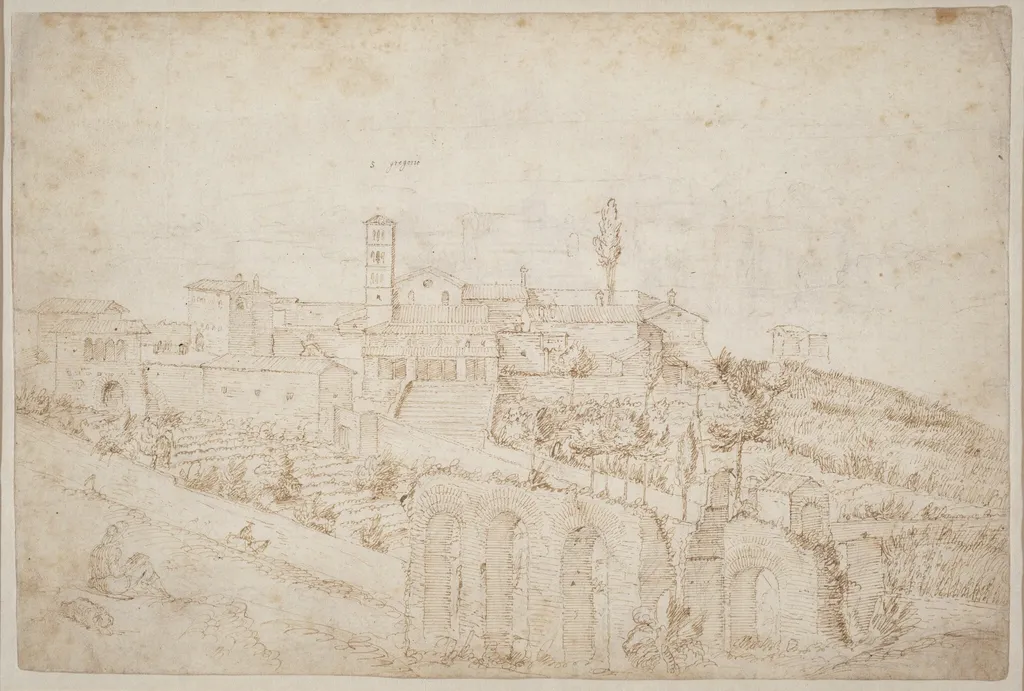 The Church of S. Gregorio Magno on the Celian Hill (verso), by Netherlandish 16th Century, chalk, 1553
