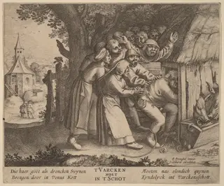 The Drunkard Pushed into the Pig Sty, by Netherlandish 16th Century, 1568