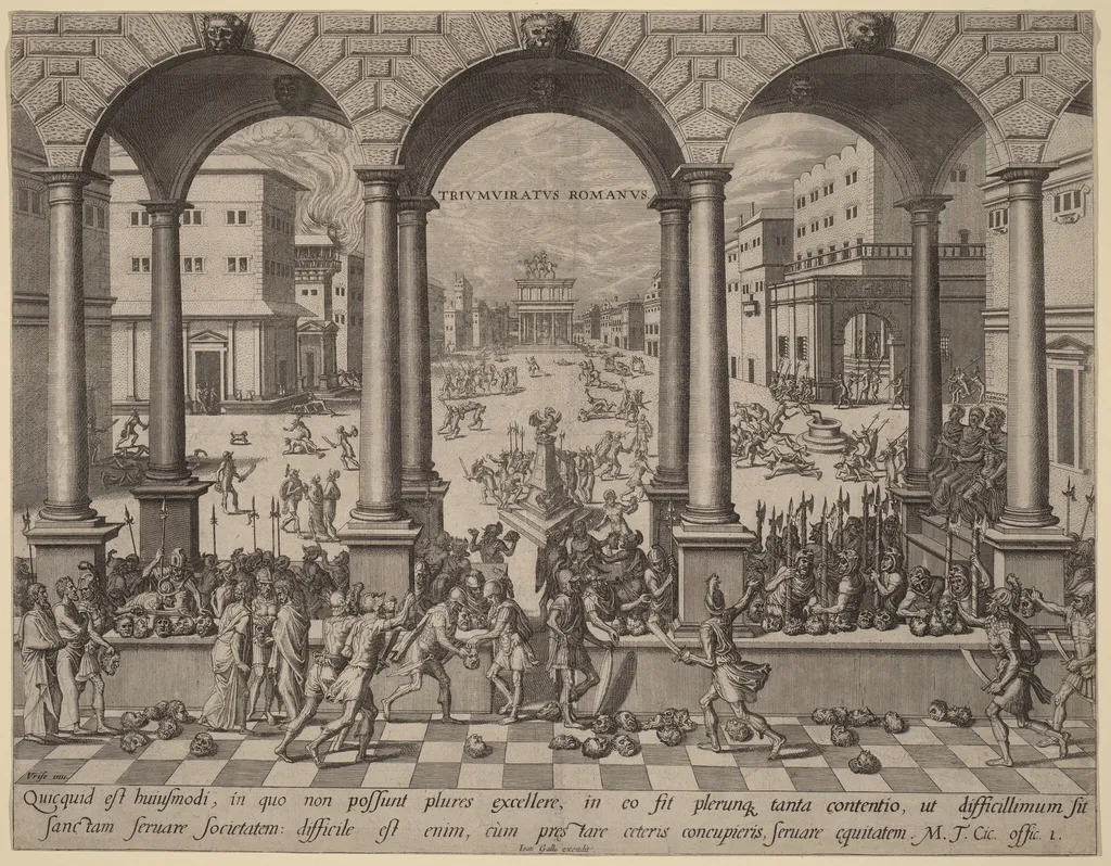 The Massacre under the Roman Triumvirate, by Netherlandish 16th Century, ink, 1550