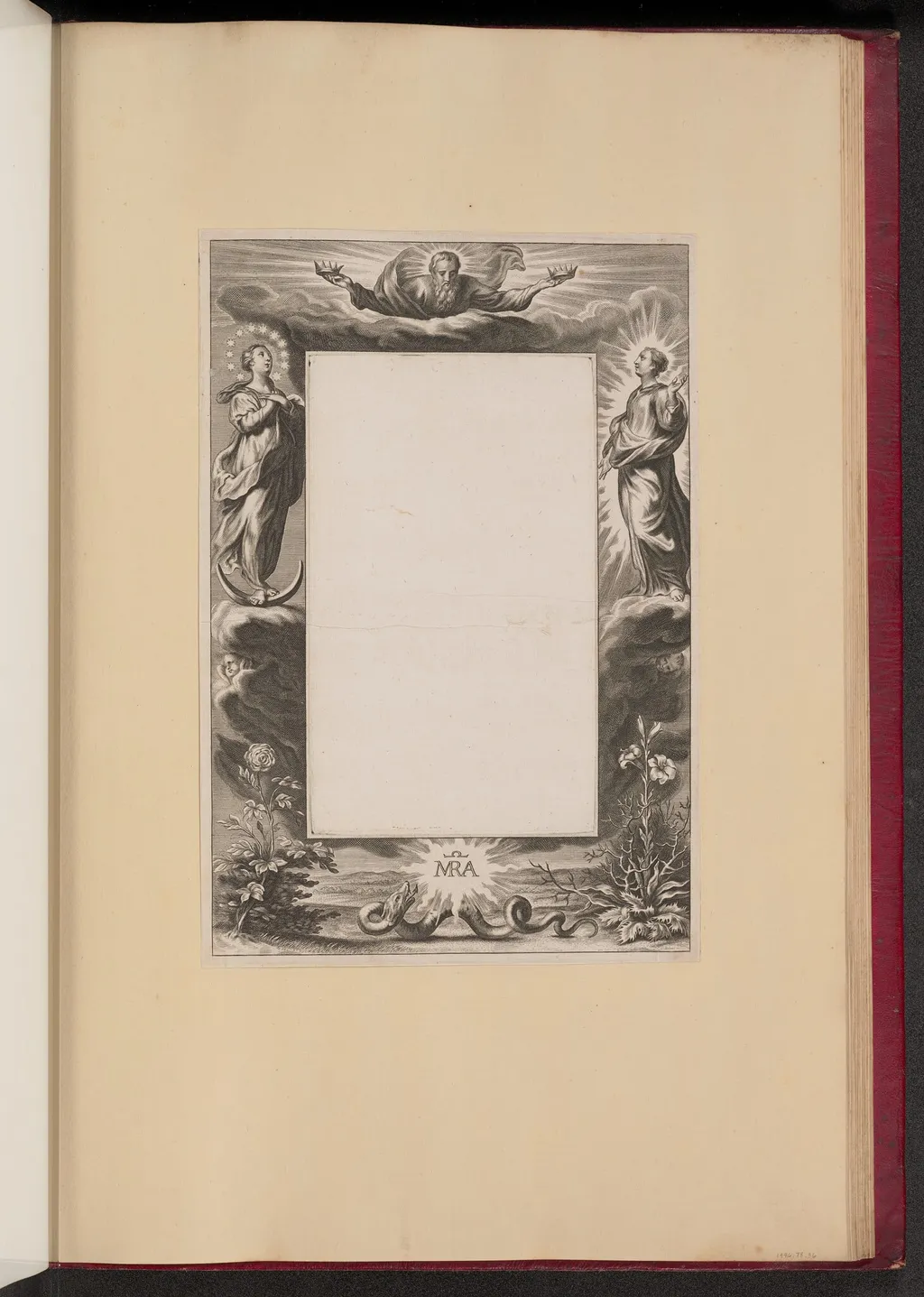 Border Illustration with God the Father, Two Saints, and a Serpent, by Netherlandish 17th Century, ink, 1613