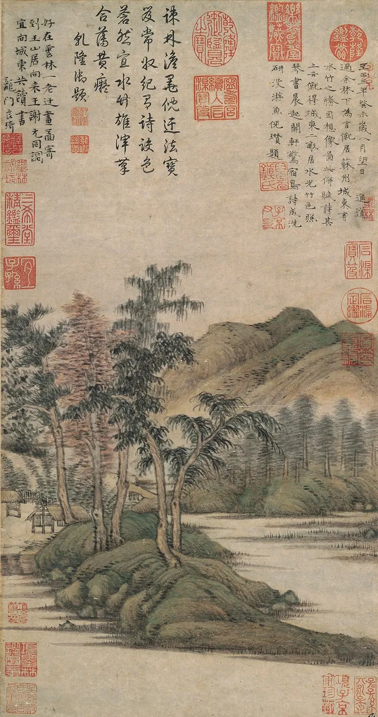 水竹居图轴, by Ni Zan, unspecified, 1343