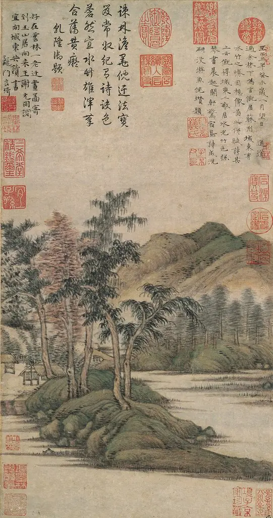 水竹居图轴, by Ni Zan