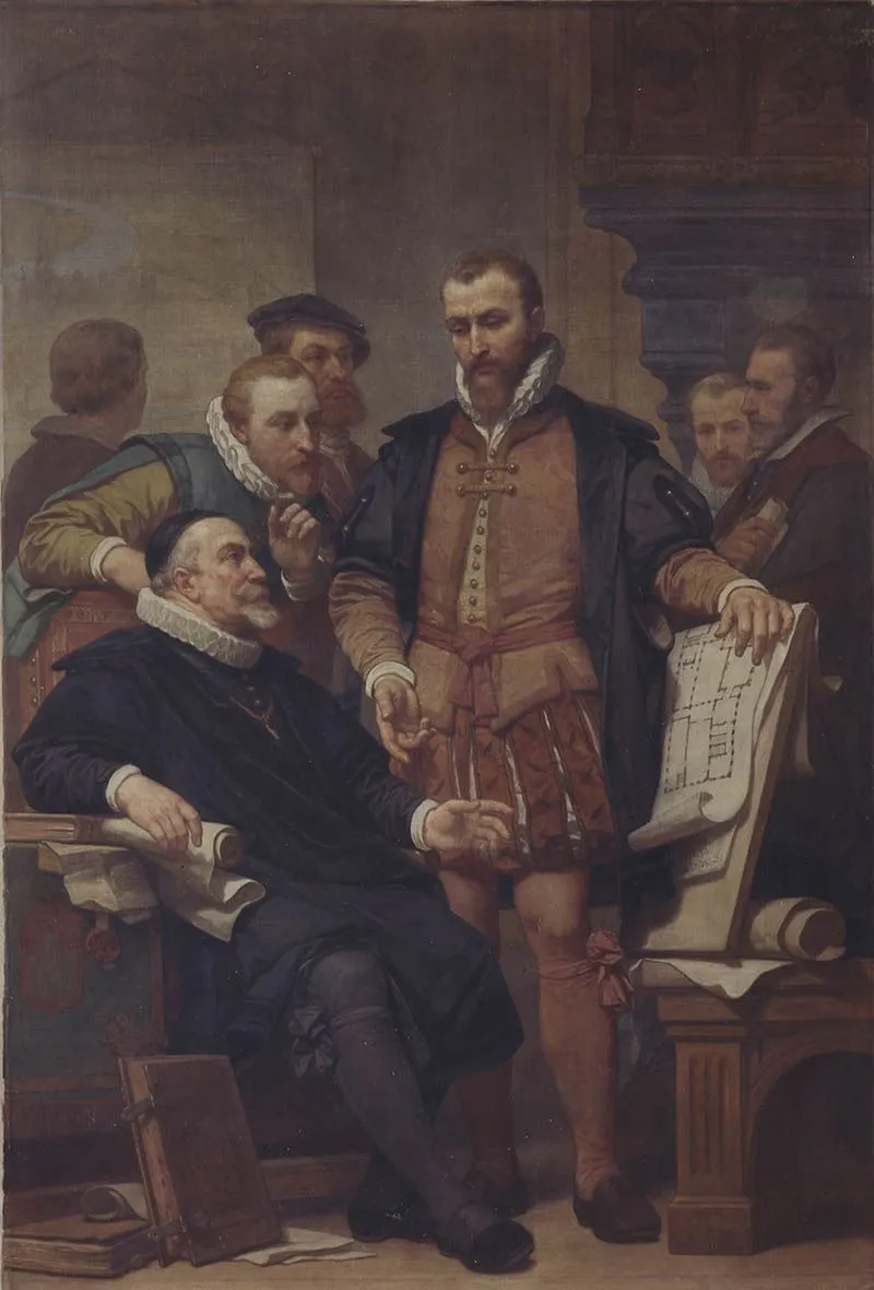 Cornelis Floris II Shows the Plan of the Town Hall, by Nicaise De Keyser, oil, 1866