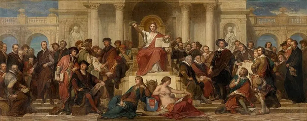 The city of Antwerp, the Gothic and the Renaissance, surrounded by artists, by Nicaise De Keyser