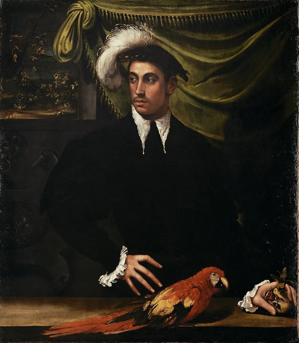 Man with Parrot, by Niccolò dell'Abbate, oil, 1540