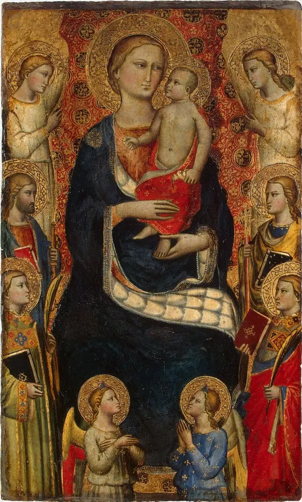 Madonna and Child, Four Saints and Four Angels, by Niccolò di Pietro