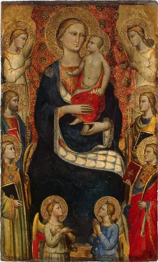 Madonna and Child, Four Saints and Four Angels, by Niccolò di Pietro Gerini