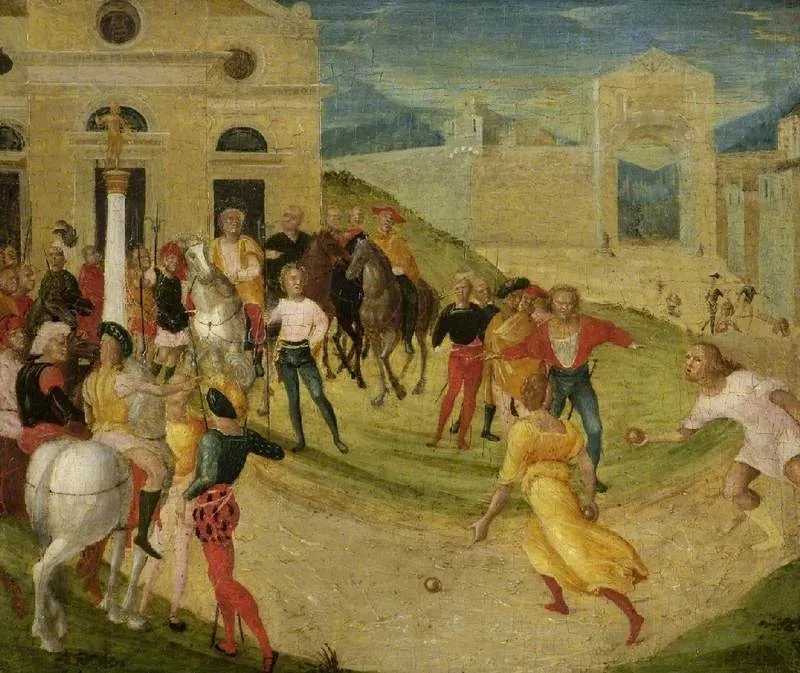 Atalanta's race, by Niccolò Giolfino, tempera, 1525