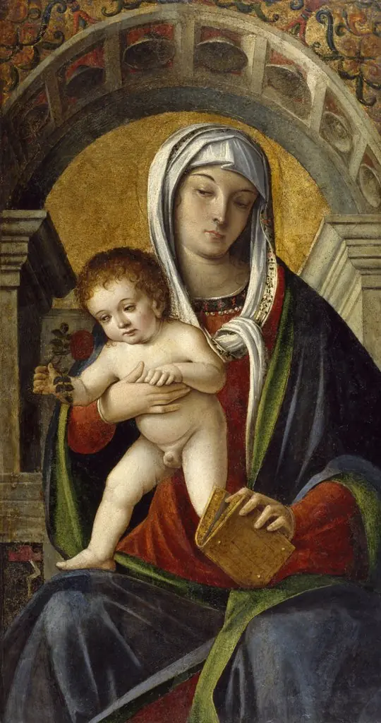 Triptych with Madonna and Child Enthroned Between the Archangel Michael and Saint Peter, by Niccolo Rondinelli