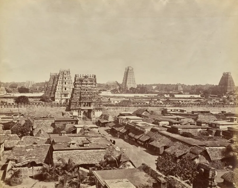 View from the Top of the Rock, looking over the native Town, Trichinopoly, India, by Nicholas & Co., 1878