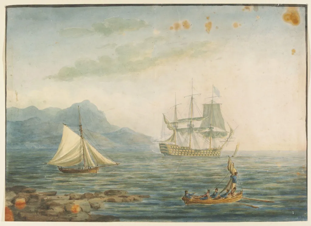 H.M.S. Victory off N. Africa, by Nicholas Pocock, watercolor, 1806