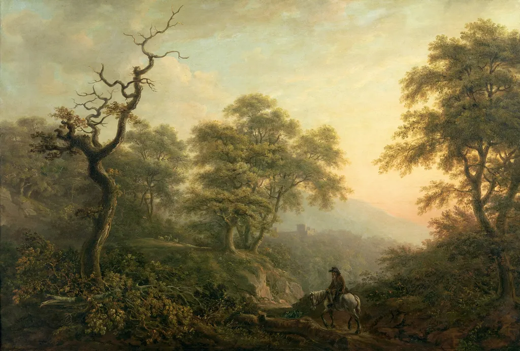 Landscape with a Figure on Horseback, by Nicholas Pocock, oil, 1794