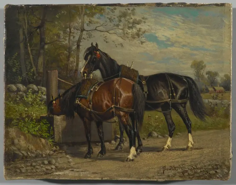 Two Horses at a Wayside Trough, by Nicholas Winfield Scott Leighton