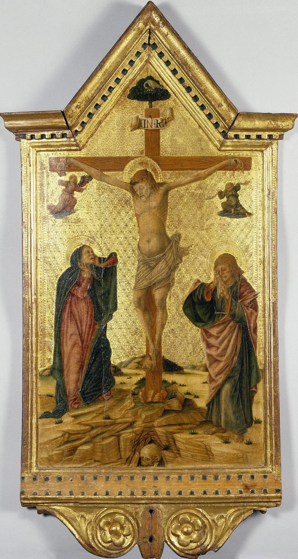 Crucifixion with the Virgin and St John, by Nicola di Maestro Antonio d'Ancona, tempera, 1475