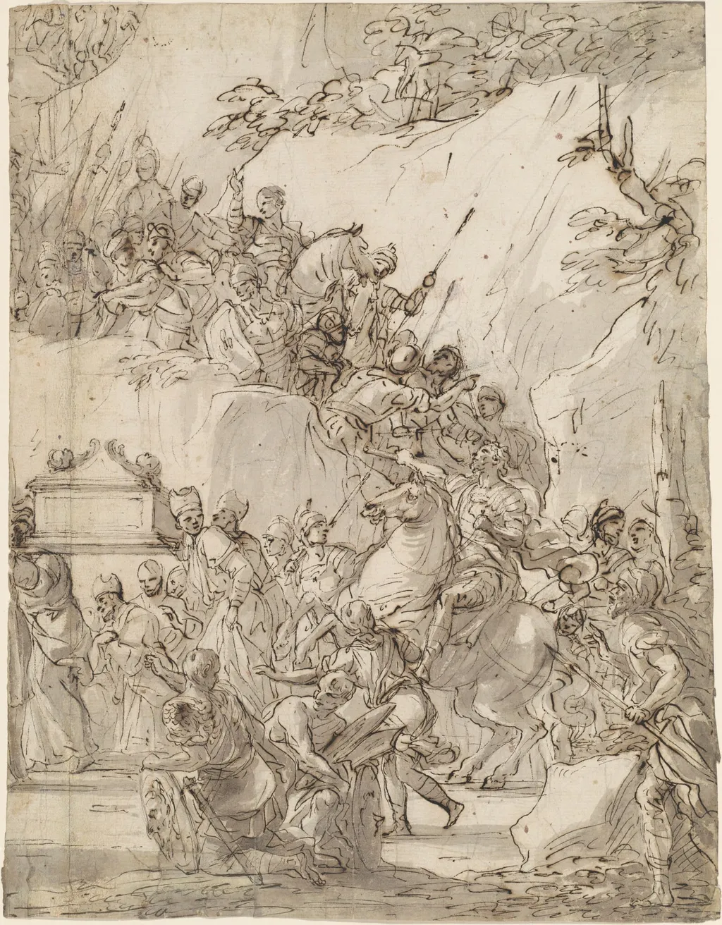The Transport of the Ark of the Covenant, by Nicola Malinconico, ink