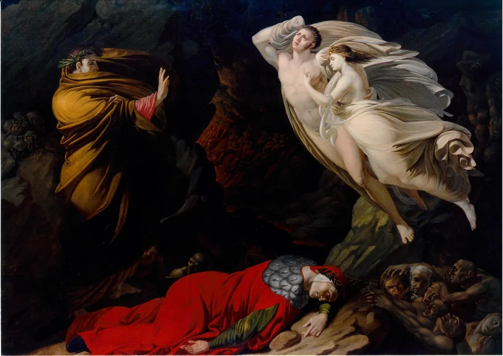 Paolo and Francesca da Rimini in Dante's hell, by Nicola Monti, oil, 1810