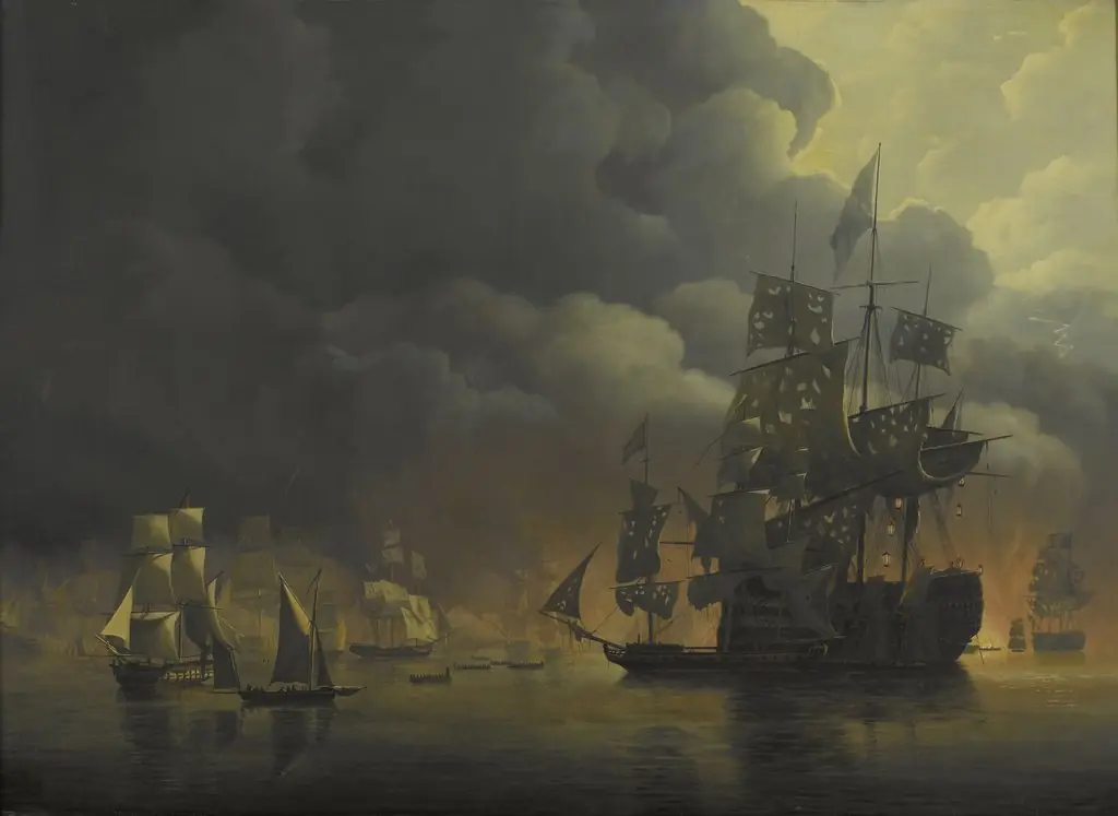The Anglo-Dutch Fleet under Lord Exmouth and Vice Admiral Jonkheer Theodorus Frederik van Capellen putting out the Algerian Strongholds, 27 August 1816, by Nicolaas Baur