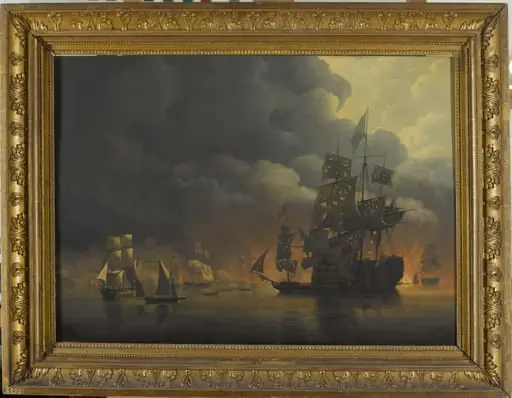 The Anglo-Dutch Fleet under Lord Exmouth and Vice Admiral Jonkheer Theodorus Frederik van Capellen putting out the Algerian Strongholds, 27 August 1816, by Nicolaas Baur