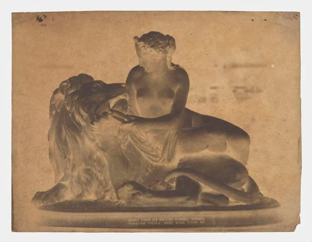 Statue of Female Nude with Lion, Great Exhibition 1851, by Nicolaas Henneman, photographic, 1851